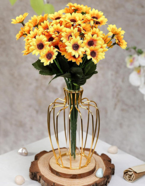 1 Pcs Artificial Sunflower Bunch, artificial pastoral flower for Bedroom, Living Room, Decorative Items, Office Table, Gifts (Without Vase Pot) (Yellow, Pack of 1)