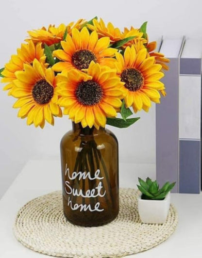 1 Pcs Artificial Sunflower Bunch, artificial pastoral flower for Bedroom, Living Room, Decorative Items, Office Table, Gifts (Without Vase Pot) (Yellow, Pack of 1)