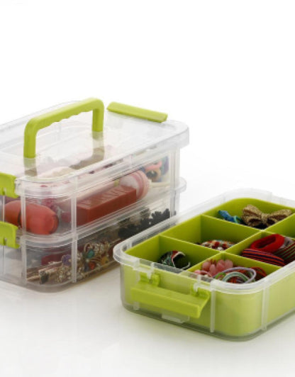 2 Layer Stack & Carry Box, Transparent Rectangular Multi Utility Detachable