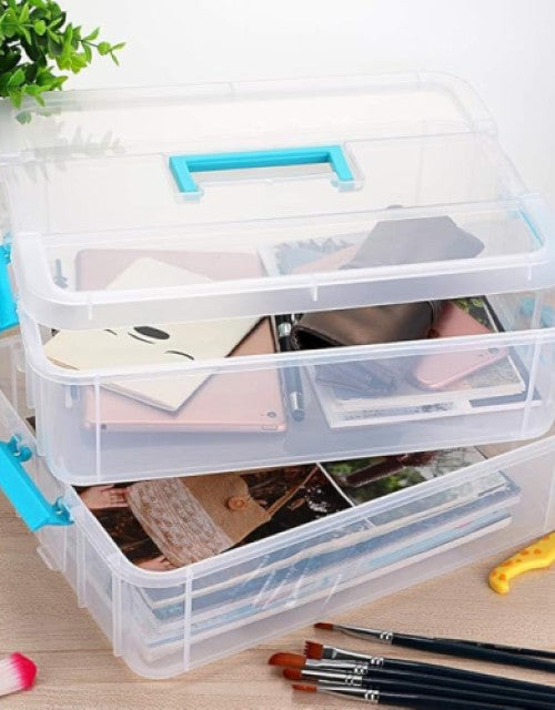 2 Layer Stack & Carry Box, Transparent Rectangular Multi Utility Detachable