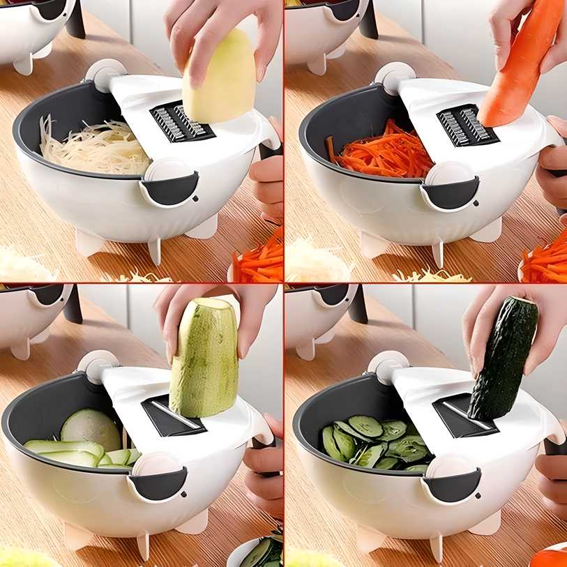 Vegetable Cutter- 7 in 1 Multifunction Magic Rotate (Vegetable Cutter with Drain Basket Large Capacity)