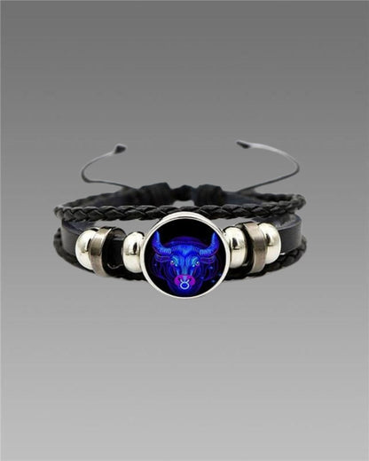 Zodiac Guardian Constellation Bracelet – Black Leather Adjustable Alloy Bracelet