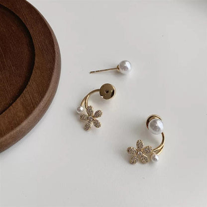 Korean pearl flower earrings new trendy light luxury stud earrings