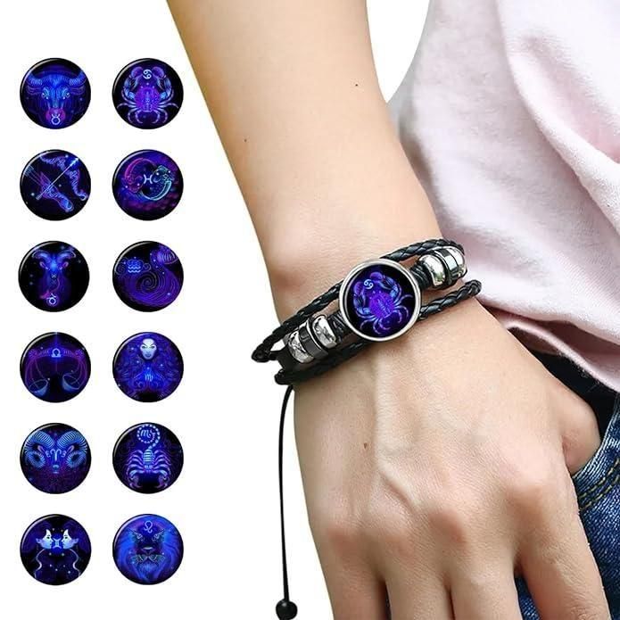 Zodiac Guardian Constellation Bracelet – Black Leather Adjustable Alloy Bracelet