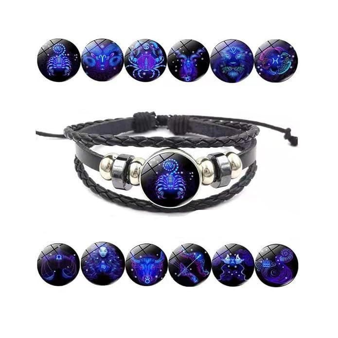 Zodiac Guardian Constellation Bracelet – Black Leather Adjustable Alloy Bracelet