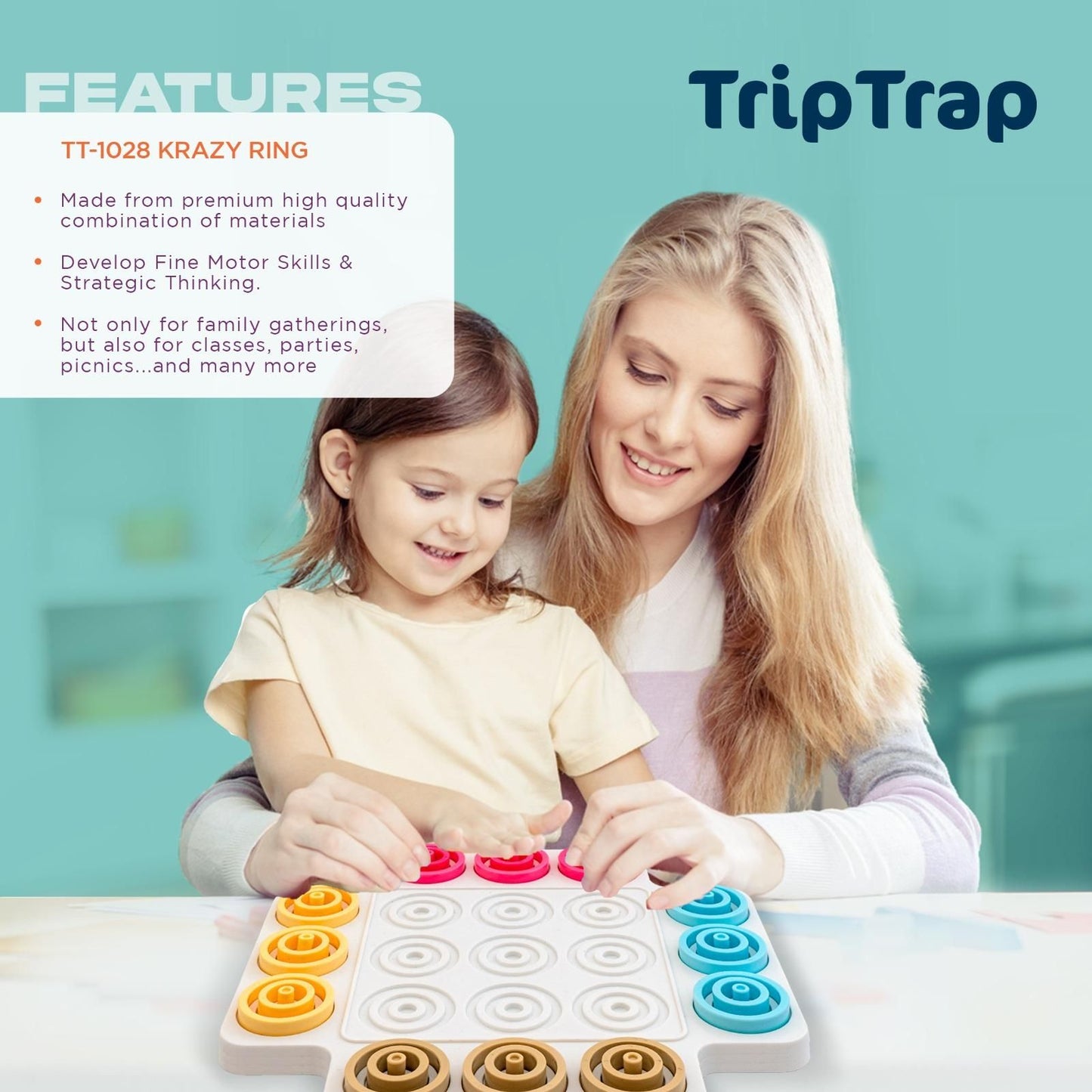 Trip Trap – Educational 3D Puzzle Game for Kids | Brain Teaser Strategy Board Game with Colorful Rings