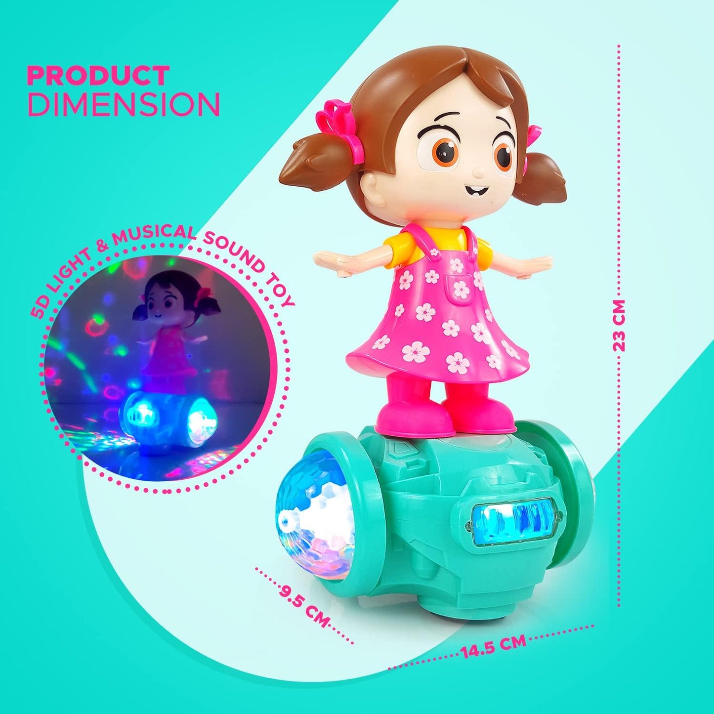 360 Degree Rotating Musical Dancing Girl with 5D Light & Musical Sound - Multicolor