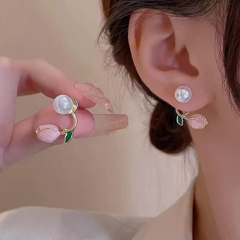 Korean Stylish Artificial Rose Stud Earrings For Women and Girls