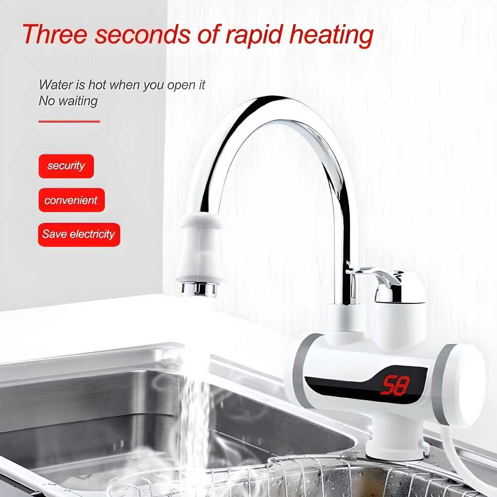 Electric Hot Water Heater Faucet (Kitchen And Bathroom Heating Dispenser Tap) Digital Temperature with Display