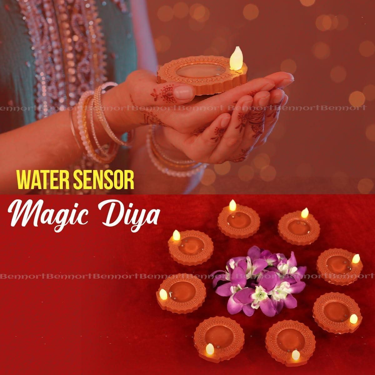 Festival Collection - LED Light Water Sensor Diyas Plastic with Ambient Lights, (Pack of 6/12/18/24)