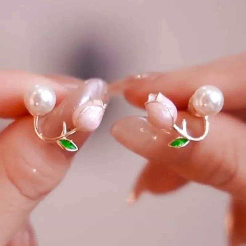 Korean Stylish Artificial Rose Stud Earrings For Women and Girls