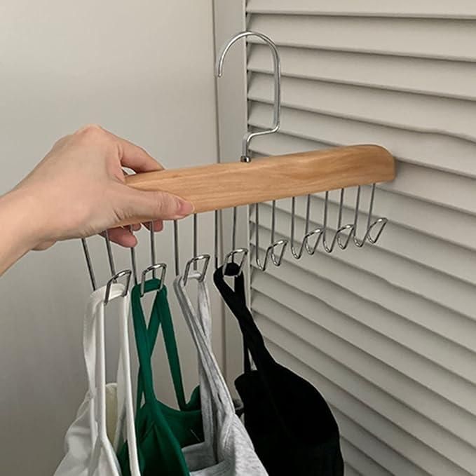 Multifunctional Wooden Hanger with Metal Hooks (Pack of 2)