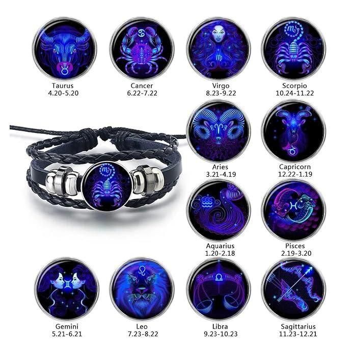 Zodiac Guardian Constellation Bracelet – Black Leather Adjustable Alloy Bracelet