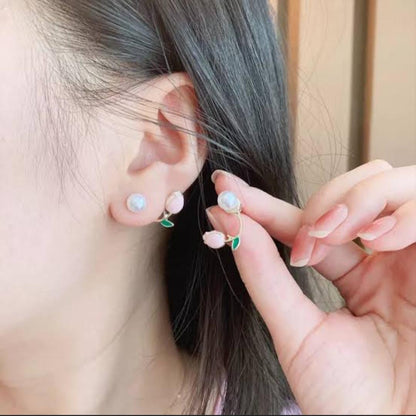 Korean Stylish Artificial Rose Stud Earrings For Women and Girls