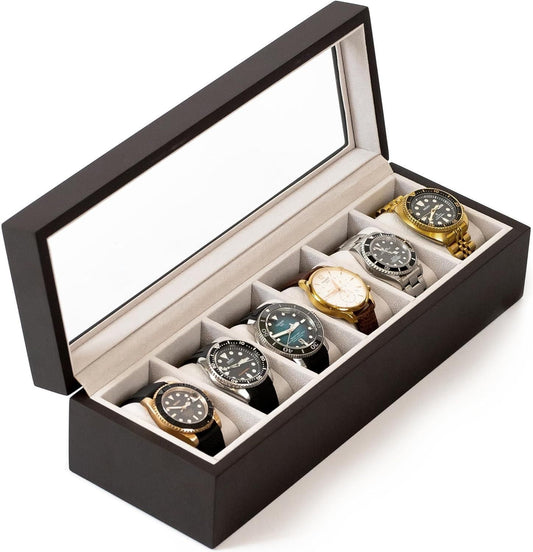 Wood Watch Box Organizer with Glass Display – Elegant Storage Solution