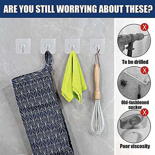 Self-Adhesive Wall Hooks, Heavy Duty Sticky Hooks for Hanging 10kg (max), Waterproof Transparent Hooks for Wall (Pack of 10)