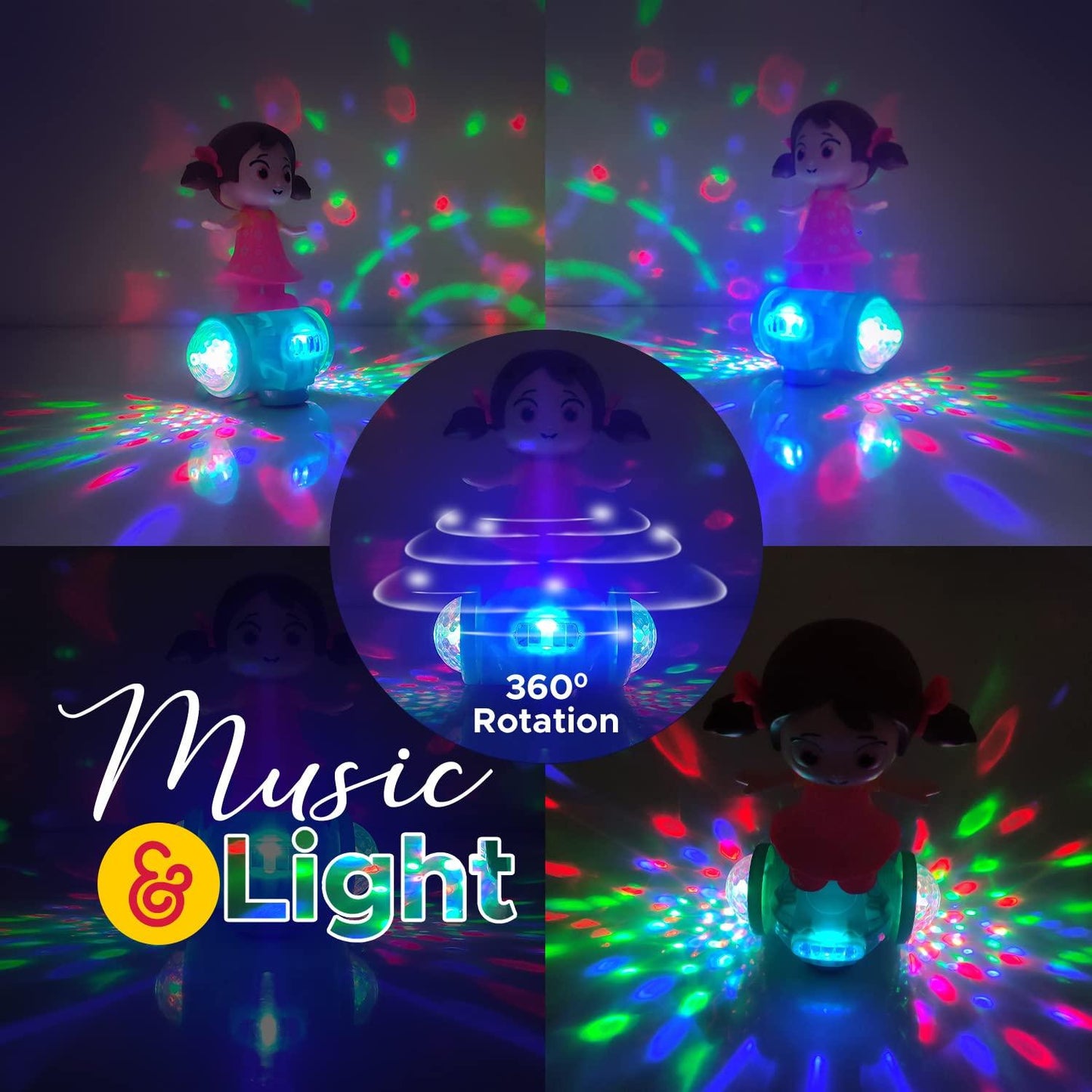 360 Degree Rotating Musical Dancing Girl with 5D Light & Musical Sound - Multicolor