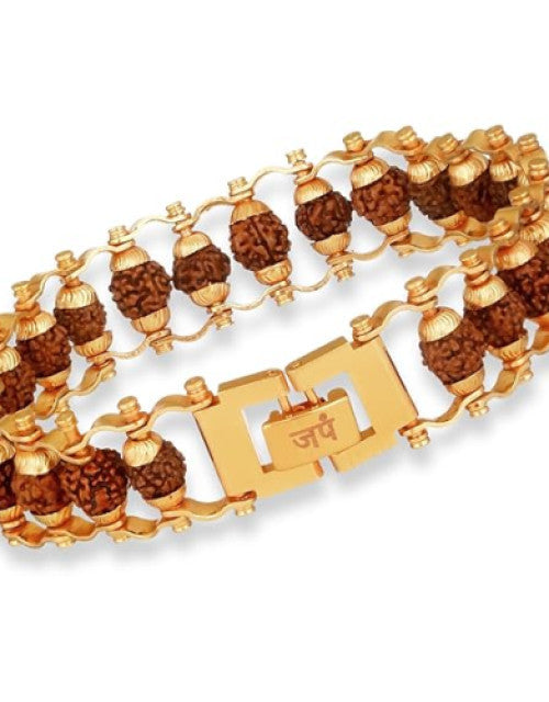 Gold Plated Modern Rudraksha Bracelet | 5 Mukhi Rudraksha | Rudraksha Bracelet