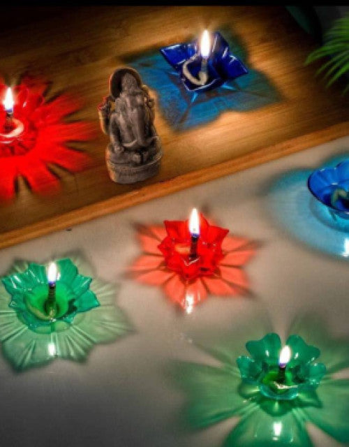 Plastic Reflection Diya (Pack of 12) Multicolor